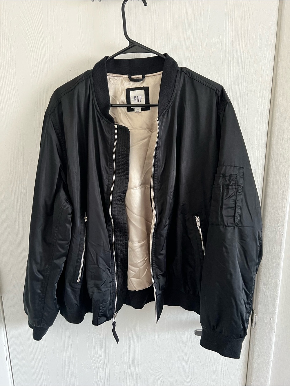 GAP Black Bomber Jacket with Cream Quilted Lining